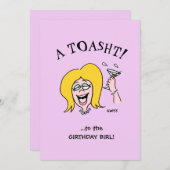 女おもしろい生誕生会かわいい漫画招待状 招待状 (正面/裏面)