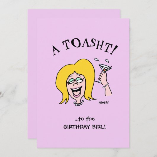 女おもしろい生誕生会かわいい漫画招待状 招待状 (正面/裏面)