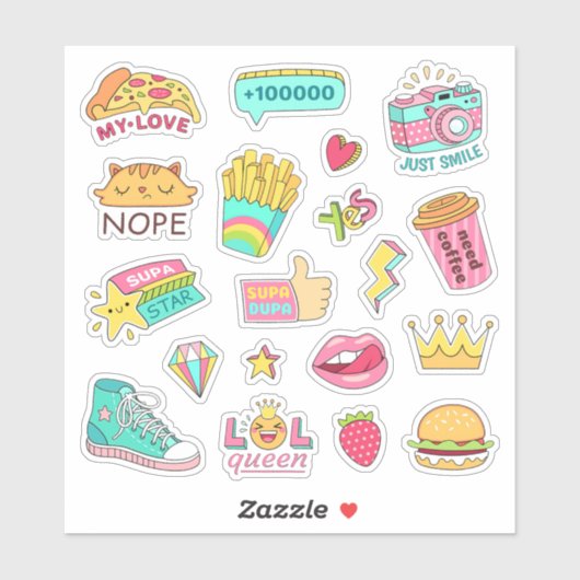 女おもしろい10代のの子物かわいいカラフル漫画 シール (シート)
