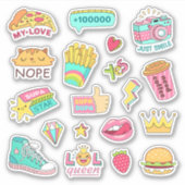 女おもしろい10代のの子物かわいいカラフル漫画 シール (正面)