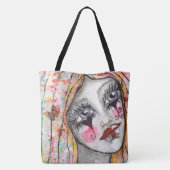 女お洒落の子カラフルMIMEかわいいおもしろいラブハート トートバッグ (裏面)