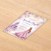 女お洒落の子プリンセスピンクと金ゴールド誕生日 アクリル招待状 (レイダウン)