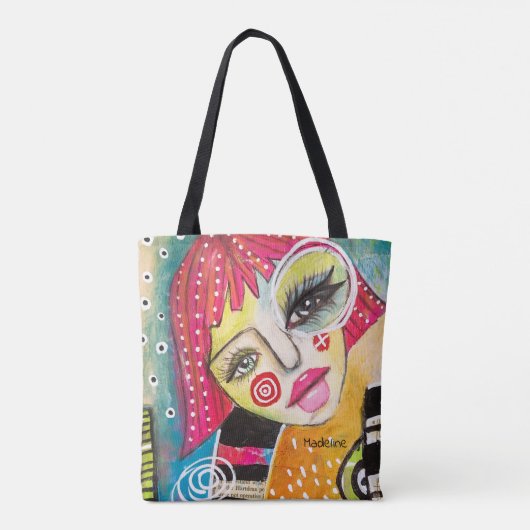 女お洒落の子ホットピンクヘア予測できなカラフルおもしろい トートバッグ (裏面)