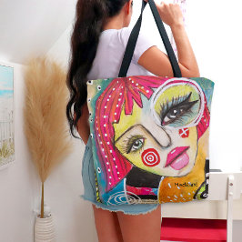 女お洒落の子ホットピンクヘア予測できなカラフルおもしろい トートバッグ