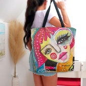 女お洒落の子ホットピンクヘア予測できなカラフルおもしろい トートバッグ