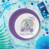 女お洒落の子ローラスケートで滑る紫誕生日 ペーパープレート (パーティー)