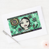 女お洒落アートの花とカラフル 長方形シール (封筒)