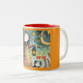 女お洒落子と猫のマグ「誰か聞の私 ツートーンマグカップ (正面右)