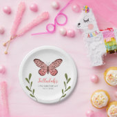 女お洒落子バタフライ誕生会 ペーパープレート (パーティー)