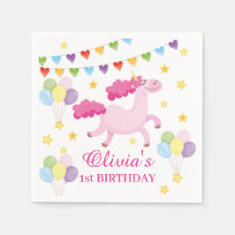 女お洒落子初かわいいピンクのユニコーン誕生日 スタンダードカクテルナプキン