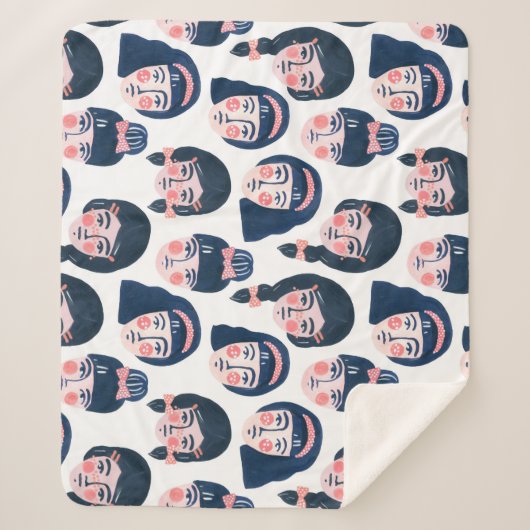 女お洒落性：漫画顔アート シェルパブランケット (正面)