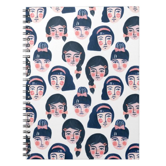 女お洒落性:漫画顔アート ノートブック (正面)