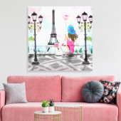 女かわいらしとピンクのハートバルーン – 私はパリが大好き キャンバスプリント (インサイチュ (リビング))