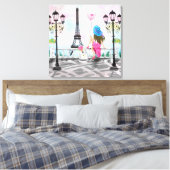 女かわいらしとピンクのハートバルーン – 私はパリが大好き キャンバスプリント (インサイチュ (寝室))