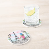 女かわいらしとピンクのハートバルーン – 私はパリが大好き コースター (側面)