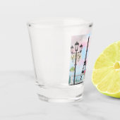 女かわいらしとピンクのハートバルーン – 私はパリが大好き ショットグラス (左)