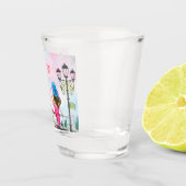 女かわいらしとピンクのハートバルーン – 私はパリが大好き ショットグラス (右)