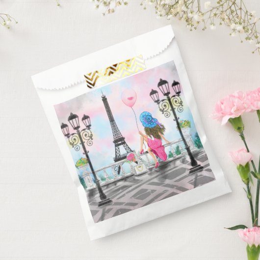 女かわいらしとピンクのハートバルーン – 私はパリが大好き フェイバーバッグ (封をした状態)