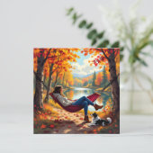 女かわいらしと犬の秋の景色 シーズンカード (スタンド正面)