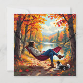 女かわいらしと犬の秋の景色 シーズンカード (正面)