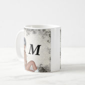 女かわいらしと銀のダマスク コーヒーマグカップ (正面左)