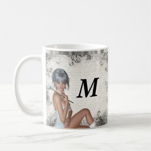 女かわいらしと銀のダマスク コーヒーマグカップ (左)