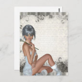 女かわいらしと銀のダマスク ポストカード (正面/裏面)
