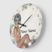 女かわいらしと銀のダマスク ラージ壁時計 (傾斜)