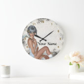 女かわいらしと銀のダマスク ラージ壁時計 (ホーム)