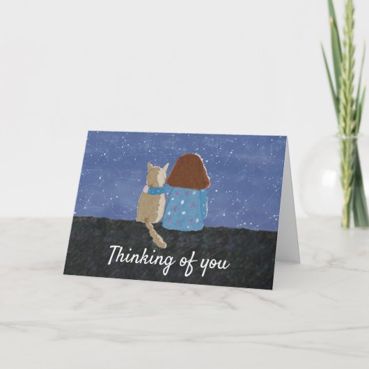 女かわいらしの子と考え猫の シーズンカード (正面)