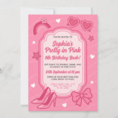 女かわいらしの子のためのピンクの誕生日パーティー 招待状 (正面)