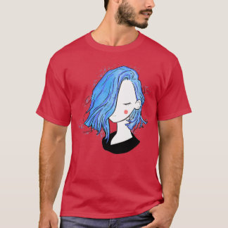 女かわいらしの子の短い髪型フルブルー Tシャツ