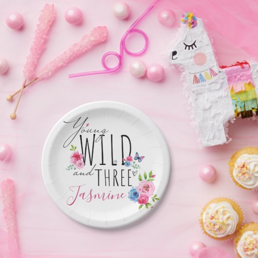 女かわいらしの子の3歳の誕生日名前をカスタムする ペーパープレート (パーティー)