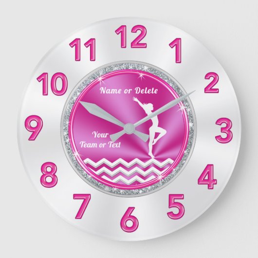 女かわいらしの子へのピンクと白の体操の贈り物 ラージ壁時計 (正面)