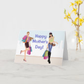 女かわいらしの子ショッピング母のデイカード カード (黄色い花)