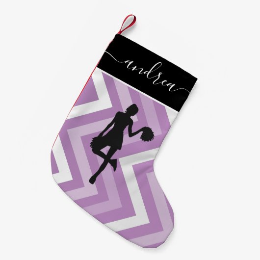 女かわいらしの子チアリーダーシルエットガーリーピンク名 スモールクリスマスストッキング (正面 (吊り時))