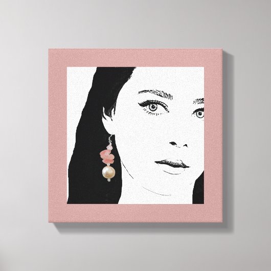 女かわいらしの子顔ファッションイラストレーションフローラかわいい キャンバスプリント (正面)