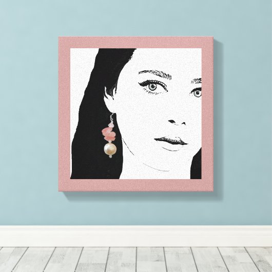 女かわいらしの子顔ファッションイラストレーションフローラかわいい キャンバスプリント (インサイチュ (ウッドフロア))