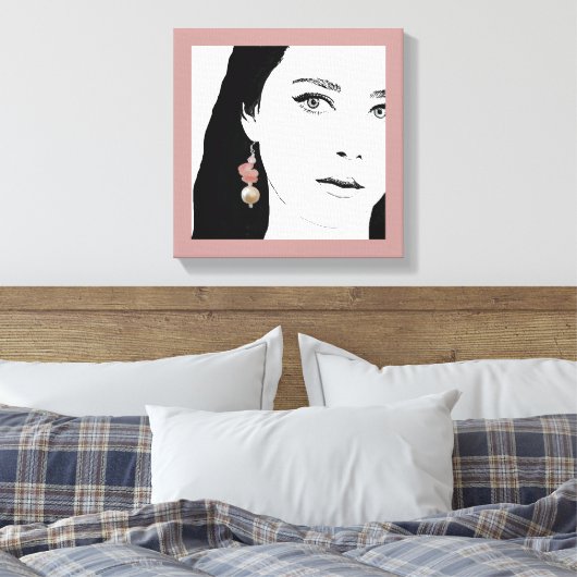 女かわいらしの子顔ファッションイラストレーションフローラかわいい キャンバスプリント (インサイチュ (寝室))