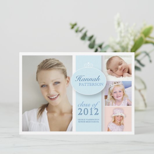 女かわいらしの子4写真インブルー卒業招待状 招待状 (スタンド正面)