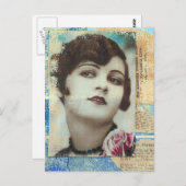 女かわいらしの絵を描子のコラージュ ポストカード (正面/裏面)