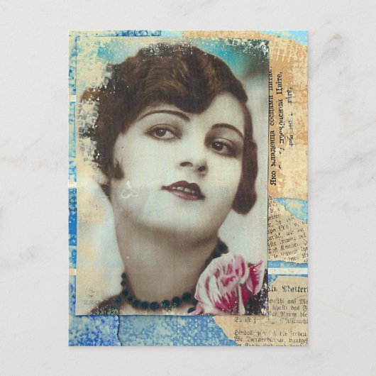 女かわいらしの絵を描子のコラージュ ポストカード (正面)