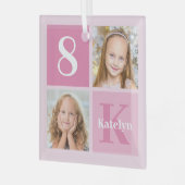 女かわいらしパーソナライズされた子フォトコラージュのクリスマス ガラスオーナメント (正面左)