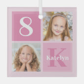 女かわいらしパーソナライズされた子フォトコラージュのクリスマス ガラスオーナメント (正面)