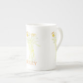 女かわいらしモダンミニマル人用花輪郭 ボーンチャイナマグカップ (正面右)