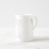 女かわいらしモダンミニマル人用花輪郭 ボーンチャイナマグカップ (正面右)