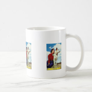 女かわいらし子と犬のアイオワカジノカフェ収容 コーヒーマグカップ