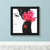 女かわいらし子顔ファッションイラストレーションフローラ キャンバスプリント (インサイチュ (ウッドフロア))