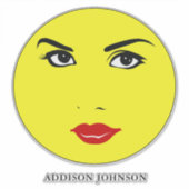 女かわいらし性グラマローシック黄色スマイル名14" シール (正面)