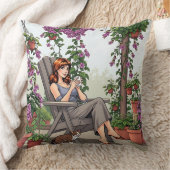 女かわいらし性コーヒー、犬と植物を飲む クッション (ブランケット)